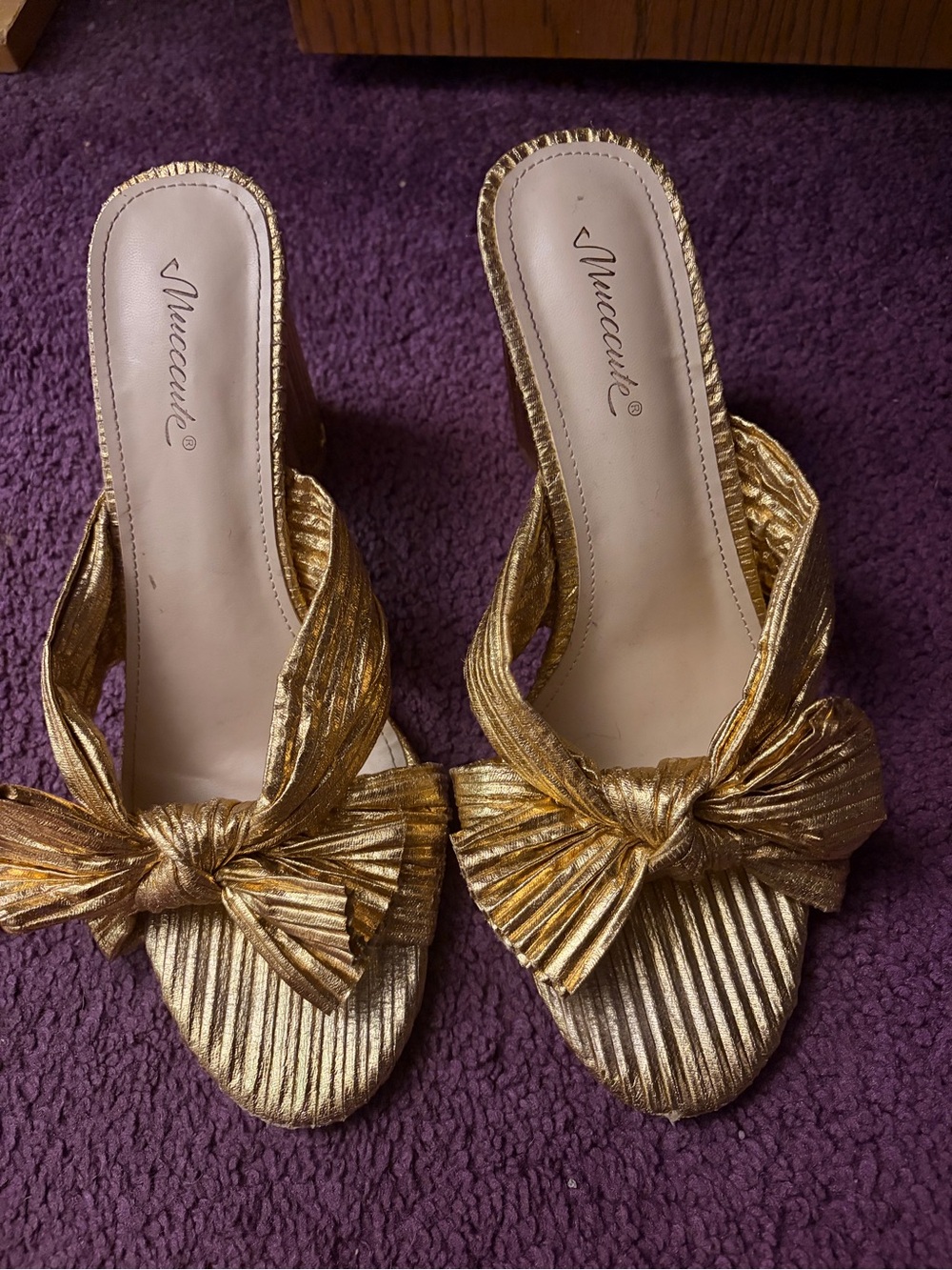 Gold Pleated Knot Slide Mules